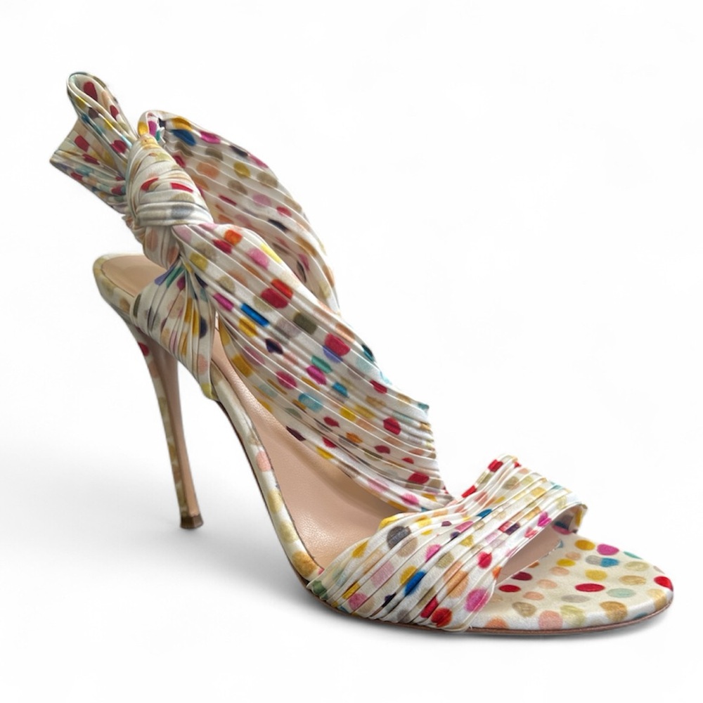 Casadei Polka Dot Silk Slides, $840.